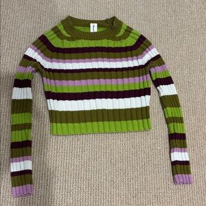 Striped Ribbed Knit Sweater Cropped